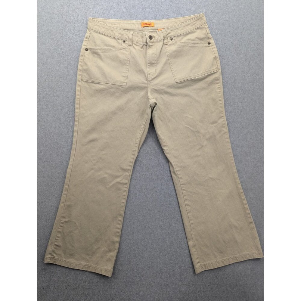 Zana Di Jeans Pants Womens 20P Beige Khaki Stretch Patch Pocket Wide Leg Petite